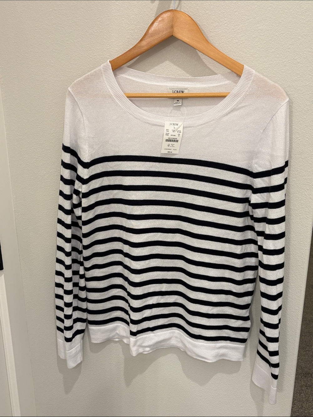 J. Crew Factory Black & White Striped Crewneck Sweater